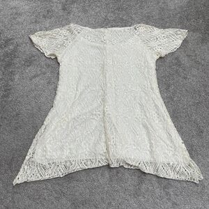 Brittany Black Lace Sequined Tunic Asymmetric Blouse Womens Small White Casual